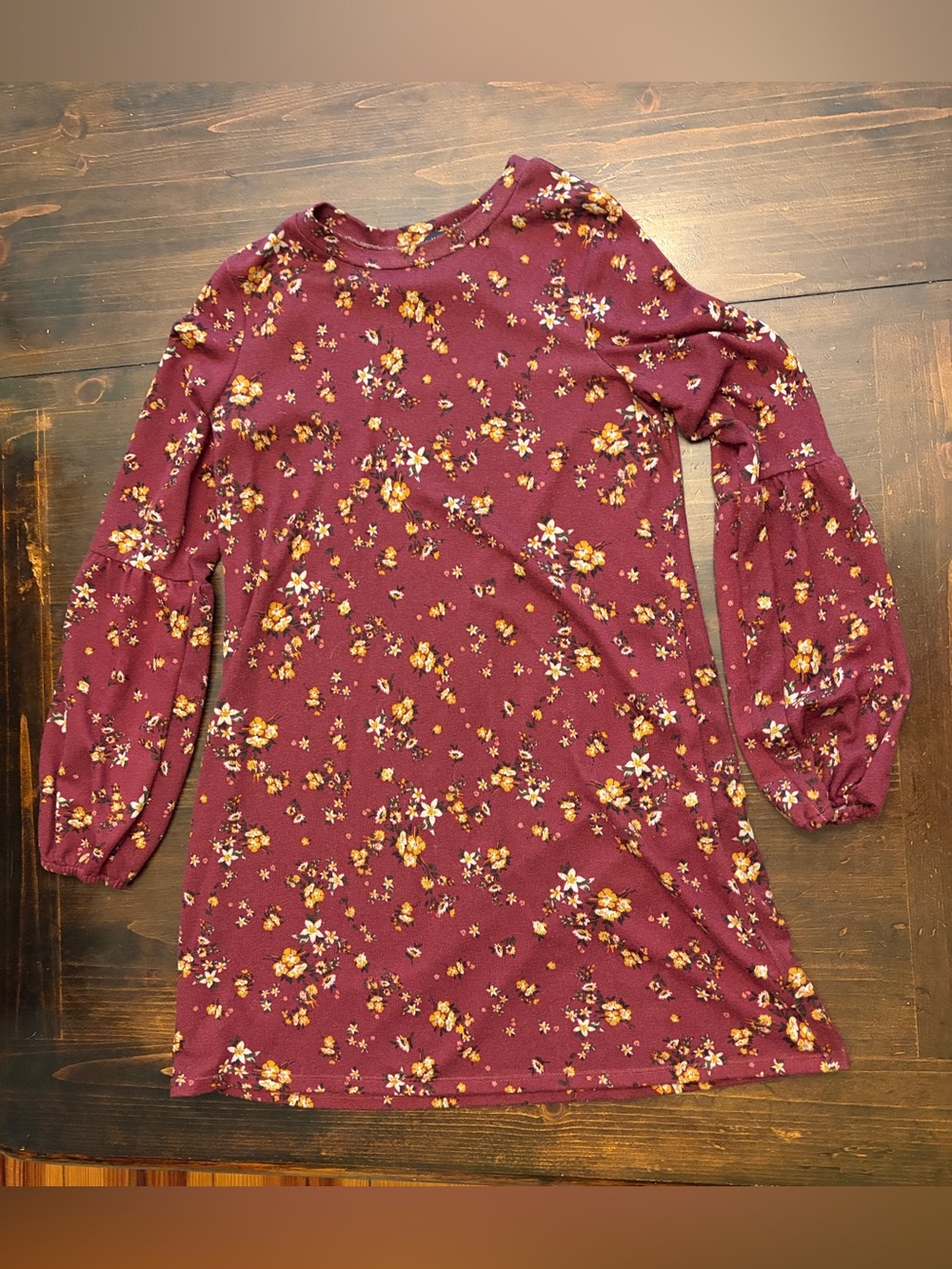 As U Wish Burgundy Floral Long-Sleeve Women’s Short Dress or Tunic
